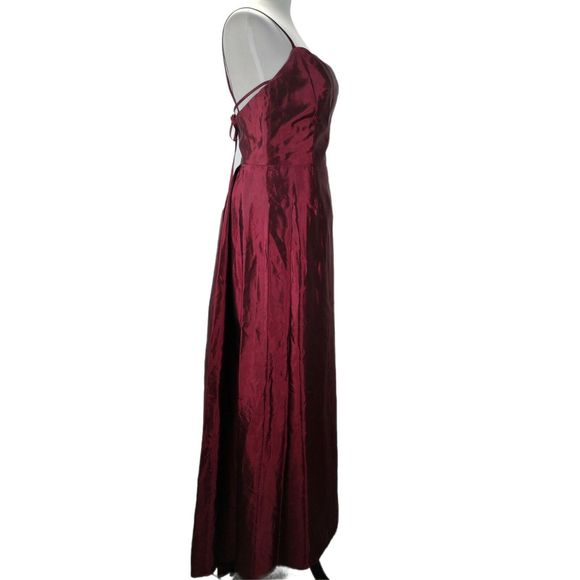 Vintage 90s Jim Hjelm Formal Dress Size 8 Red Taffeta Square Neck Maxi Watteau - Picture 7 of 10